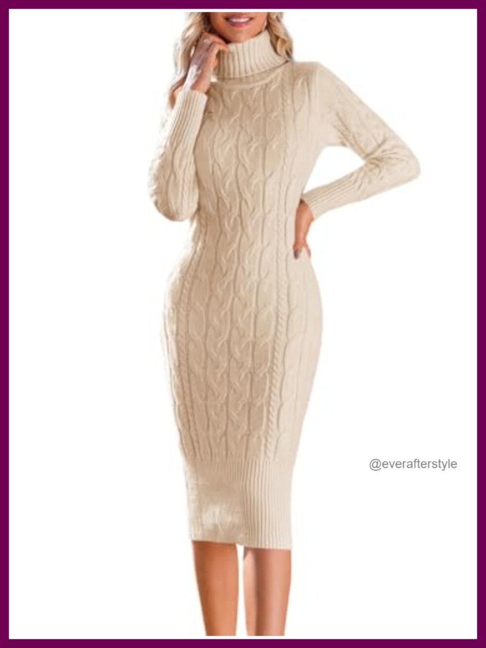 Turtleneck Sweater Dress Ribbed Knit Bodycon Midi Pullover